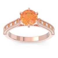 Citrine Engagement Ring In 18K Rose Gold With Diamond - Samiti Round Antique Ring