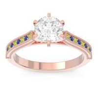 Lab Diamond Ring In 18K Rose Gold With Peridot And Blue Sapphire Samiti Round Antique Ring