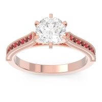 Lab Diamond Ring In 18K Rose Gold With Ruby And Garnet Samiti Round Antique Ring