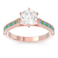 Lab Diamond Ring In 14K Rose Gold With Swiss Blue Topaz And Emerald Samiti Round Antique Ring