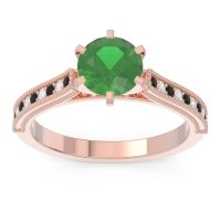 Emerald Engagement Ring In 18K Rose Gold With Black Onyx And Diamond - Samiti Round Antique Ring