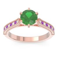 Emerald Ring In 18K Rose Gold With Lab Diamond And Amethyst Samiti Round Antique Ring