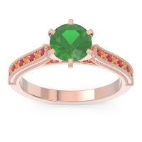 Lab Emerald Ring In 14K Rose Gold With Ruby And Citrine Samiti Round Antique Ring