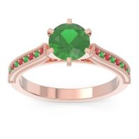 Lab Emerald Ring In 14K Rose Gold With Ruby And Emerald Samiti Round Antique Ring