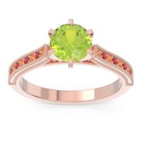 Peridot Ring In 18K Rose Gold With Citrine And Ruby Samiti Round Antique Ring