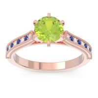 Peridot Ring In 18K Rose Gold With Lab Diamond And Blue Sapphire Samiti Round Antique Ring