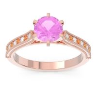 Pink Tourmaline Ring In 14K Rose Gold With Lab Diamond And Citrine Samiti Round Antique Ring