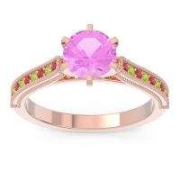 Pink Tourmaline Ring In 18K Rose Gold With Ruby And Peridot Samiti Round Antique Ring