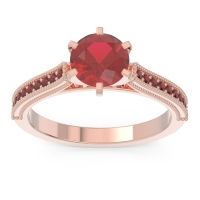 Lab Ruby Ring In 18K Rose Gold With Garnet Samiti Round Antique Ring