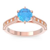 Swiss Blue Topaz Ring In 18K Rose Gold With Lab Diamond And Citrine Samiti Round Antique Ring