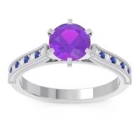 Amethyst Ring In Palladium With Diamond And Blue Sapphire Samiti Round Antique Ring