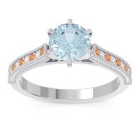 Aquamarine Ring In 18k White Gold With Citrine And Lab Diamond Samiti Round Antique Ring