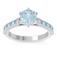 Aquamarine Ring In Palladium With Diamond And Swiss Blue Topaz Samiti Round Antique Ring