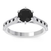 Black Onyx Ring In Palladium With Lab Diamond Samiti Round Antique Ring