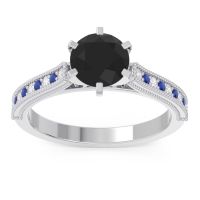 Black Onyx Ring In Palladium With Diamond And Blue Sapphire Samiti Round Antique Ring