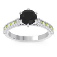 Black Onyx Ring In 18k White Gold With Lab Diamond And Peridot Samiti Round Antique Ring
