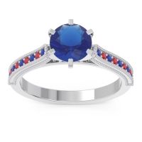 Lab Blue Sapphire Ring In Palladium With Blue Sapphire And Ruby Samiti Round Antique Ring