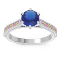Lab Blue Sapphire Ring In Palladium With Pink Tourmaline And Peridot Samiti Round Antique Ring