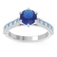 Lab Blue Sapphire Engagement Ring In Palladium With Swiss Blue Topaz And Diamond - Samiti Round Antique Ring