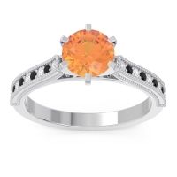 Citrine Ring In 18k White Gold With Lab Diamond And Black Onyx Samiti Round Antique Ring
