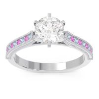 Lab Diamond Ring In 14k White Gold With Aquamarine And Pink Tourmaline Samiti Round Antique Ring
