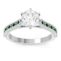 Lab Diamond Ring In 14k White Gold With Black Onyx And Emerald Samiti Round Antique Ring