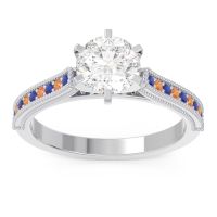 Lab Diamond Ring In 14k White Gold With Blue Sapphire And Citrine Samiti Round Antique Ring