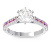 Lab Diamond Ring In Palladium With Citrine And Amethyst Samiti Round Antique Ring