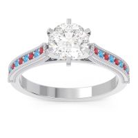 Lab Diamond Ring In 14k White Gold With Ruby And Swiss Blue Topaz Samiti Round Antique Ring