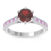 Garnet Ring In 18k White Gold With Lab Diamond And Pink Tourmaline Samiti Round Antique Ring