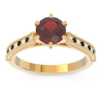 Garnet Ring In 18k Yellow Gold With Diamond And Black Onyx Samiti Round Antique Ring