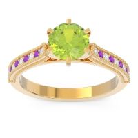 Peridot Ring In 18k Yellow Gold With Diamond And Amethyst Samiti Round Antique Ring
