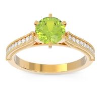 Peridot Engagement Ring In 18k Yellow Gold With Diamond - Samiti Round Antique Ring