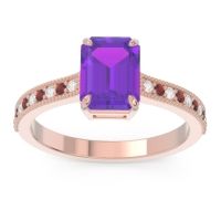 Amethyst Ring In 18K Rose Gold With Diamond And Garnet Gopura Emerald Antique Ring