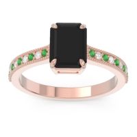 Black Onyx Engagement Ring In 18K Rose Gold With Emerald And Diamond - Gopura Emerald Antique Ring