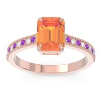 Milgrain Pave Emerald Cut Gopura Ring