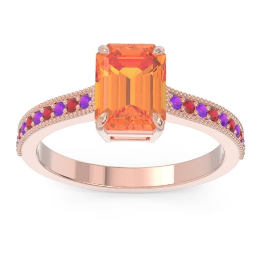 Milgrain Pave Emerald Cut Gopura Ring