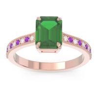 Emerald Ring In 18K Rose Gold With Lab Diamond And Amethyst Gopura Emerald Antique Ring