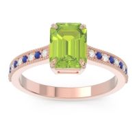 Peridot Ring In 18K Rose Gold With Lab Diamond And Blue Sapphire Gopura Emerald Antique Ring