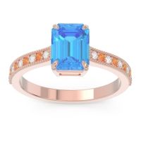 Swiss Blue Topaz Ring In 18K Rose Gold With Lab Diamond And Citrine Gopura Emerald Antique Ring