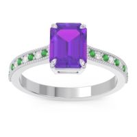 Milgrain Pave Emerald Cut Gopura Ring
