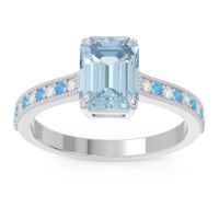 Aquamarine Ring In Palladium With Diamond And Swiss Blue Topaz Gopura Emerald Antique Ring