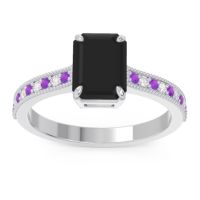 Black Onyx Engagement Ring In Palladium With Amethyst And Diamond - Gopura Emerald Antique Ring