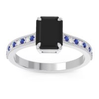 Black Onyx Engagement Ring In Palladium With Blue Sapphire And Diamond - Gopura Emerald Antique Ring