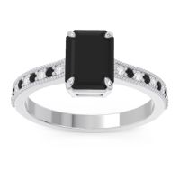 Black Onyx Ring In Palladium With Lab Diamond Gopura Emerald Antique Ring