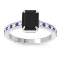 Black Onyx Ring In Palladium With Diamond And Blue Sapphire Gopura Emerald Antique Ring