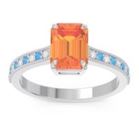 Milgrain Pave Emerald Cut Gopura Ring