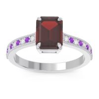 Garnet Ring In 18k White Gold With Lab Diamond And Amethyst Gopura Emerald Antique Ring