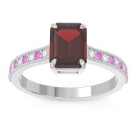 Garnet Ring In 18k White Gold With Lab Diamond And Pink Tourmaline Gopura Emerald Antique Ring