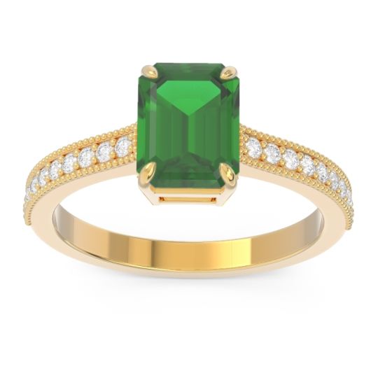 Milgrain Pave Emerald Cut Gopura Ring